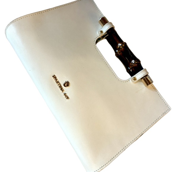 Spartina 449 Vegan Leather Bag - White with Bamboo Handle - Picture 1 of 12